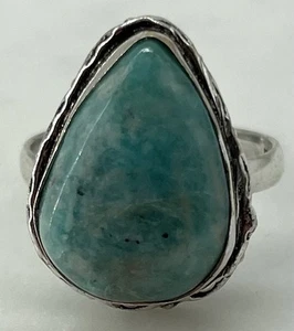 Anillo Plata 925 Azul Amazonita Estilo Lágrima Piedra Talla 8.25 Aspecto Boho - Imagen 1 de 5