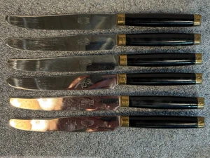 (6) Cuchillos cortadores afilados de acero inoxidable marca real cubiertos baquelita? Francia - Imagen 1 de 9