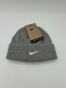 Nike Mens Terra Swoosh Beanie Hat Gray with White Logo - HF0189-063 - OSFM - NWT - Picture 1 of 6