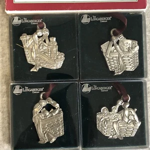 Juego de 4 adornos de canasta de peltre Longaberger 71901 1989 1990 1991 1992 en caja - Imagen 1 de 8