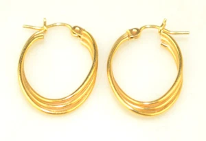 14K GELBGOLD OVALE 7/8 ZOLL LANGE DREIFACHE CREOLEN MIT DRUCKKNOPFLEISTE - Bild 1 von 4