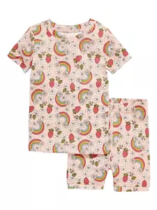 New 2pc Pink Old Navy Strawberries Rainbows & Flowers PJS Pajama Set Size 5T NWT - Picture 1 of 2