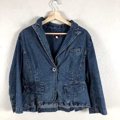 Jones Wear Sport Blazer Jacket Women 16 Blue Denim Black Back Embroidered Trendy - Image 1 of 4