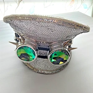 Steampunk Hat Burning Man Sequins White Pearl Halloween Costume Captain Cosplay - Picture 1 of 12