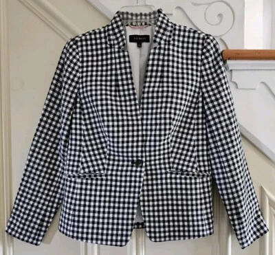 Blazer Traje Chaqueta Muesca Solapa Talla 2 Talbots Blanco y Negro Forrado con Guinga Foto 1 de 4