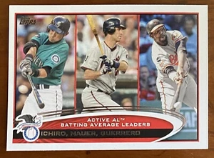 2012 Topps Baseball AL Batting Leader ICHIRO MAUER GUERRERO #119 HOF Mariners - Imagen 1 de 2