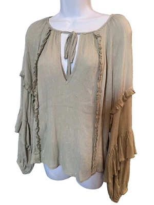 Blusa Just Fab Beige Corbata Grande Para Mujer Manga Larga Bohemia Grande Usada Foto 1 de 4