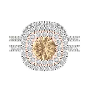 Juego nupcial 2 ct corte redondo halo amarillo moissanita promesa curvado oro 14k 2 tonos - Imagen 1 de 5