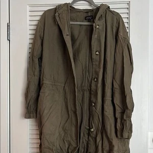 Topshop women's longline hodded green jacket Sz 4 - Picture 1 of 9