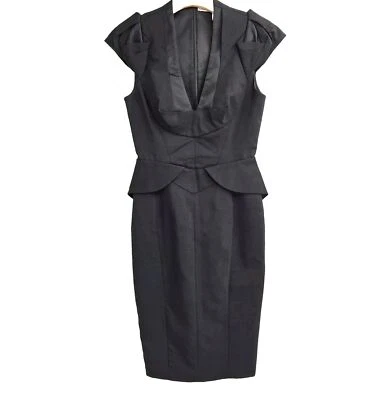 Vestido Karen Millen Para Mujer Talla US 6 Negro Lana Vaina Gorra Mangas Midi Peplum * Foto 1 de 4