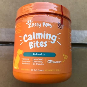 Zesty Paws Calming Bites Dogs Behavior 90 Soft Chews Pet Treats Peanut Butter - Picture 1 of 5