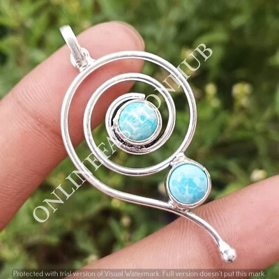 Кулон ручной работы с иллюзией вращения из стерлингового серебра 925 пробы с ларимаром 1 шт. - Изображение 1 из 3