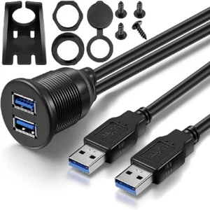 2 Ports Dual USB 3.0 Verlängerung AUX Unterputz Auto Panel Halterung Verlängerungskabel - Bild 1 von 9