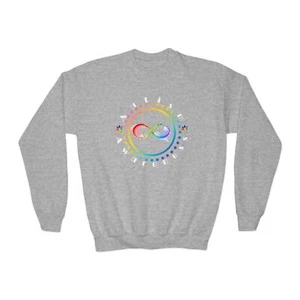 Autism Awareness Rainbow Infinity sign Kid's Youth Crewneck Sweatshirt - Picture 1 of 17