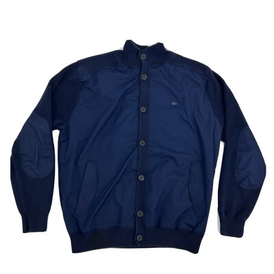 Lacoste Jacket Men's 6 XL Blue Button Up Elbow Patches Preppy - Image 1 of 4