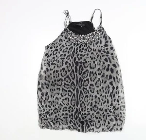 AX Paris Womens Grey Animal Print Polyester Mini Size 14 Scoop Neck Pullover - J - Picture 1 of 10