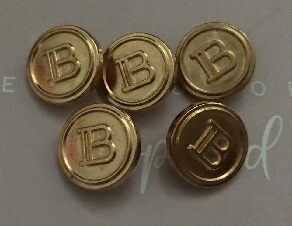 5 Gold Metal 23mm BALMAIN PARIS buttons metal shank back 5pcs 23mm Iconic B Logo - Image 1 of 4