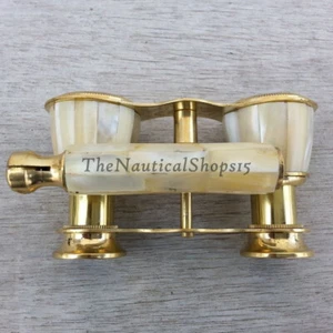 Antique Opera Glasses Binocular Solid Brass Working Marine Mother Of Pearl Gift - Picture 1 of 8