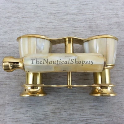 Antique Opera Glasses Binocular Solid Brass Working Marine Mother Of Pearl Gift - Image 1 of 4