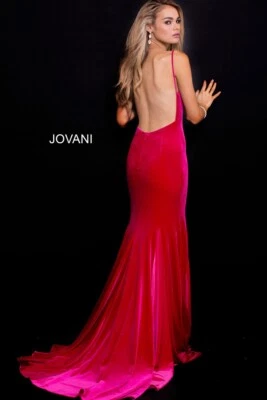 Vestido Sirena Jovani Terciopelo Fucsia Sin Espalda Nuevo con Etiquetas Talla 2 Foto 1 de 4