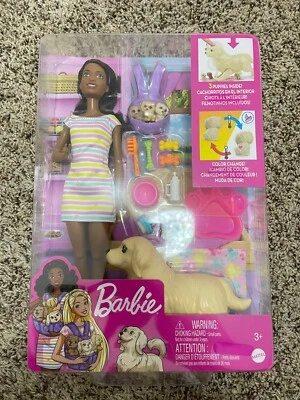 Barbie Doll Newborn Pups Playset w/Brunette Doll, Pregnant Mommy Dog + 3 Puppies - Image 1 of 4