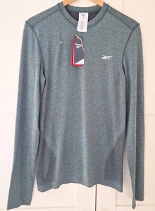 Reebok Herren Waldgrün Langarm Laufen Sport Oberteil T-Shirt Größe S Neu mit Etikett  - Bild 1 von 6
