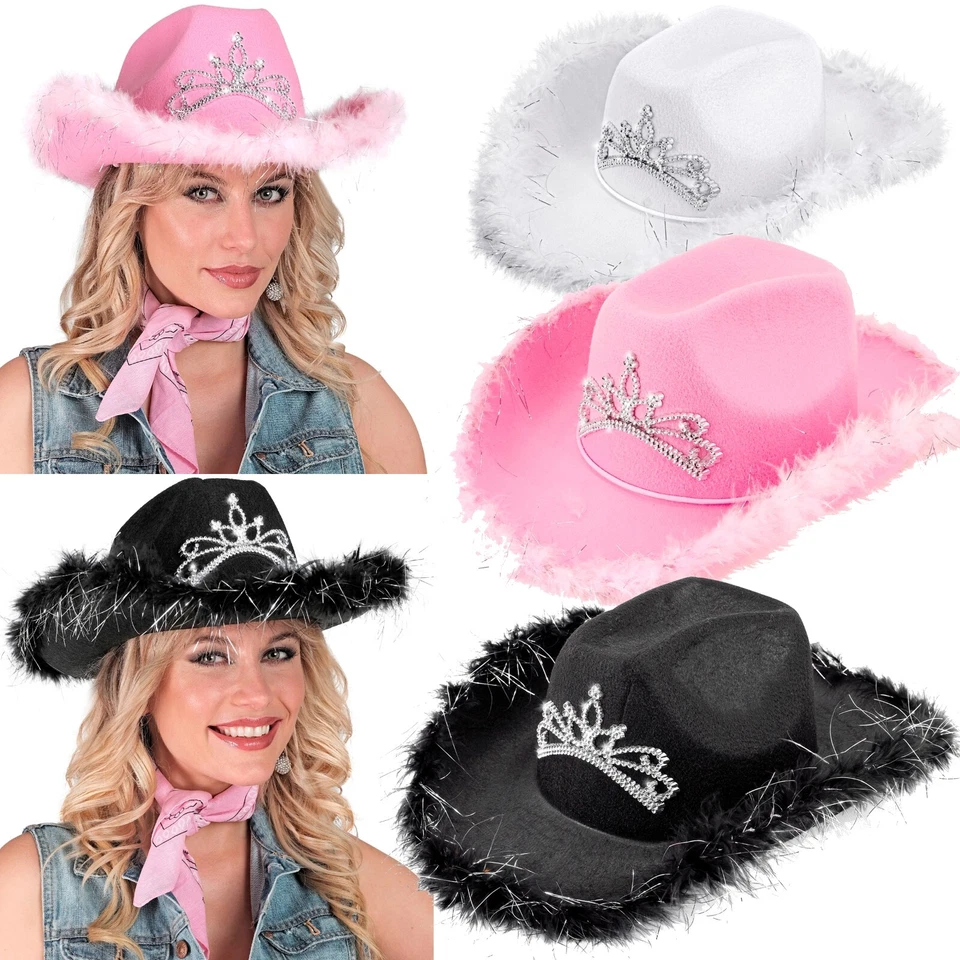 Cowboy Cowgirl Hat with Tiara Wild West Fancy Dress Costume Hen Night Party - Image 1 of 1