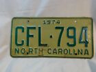 Vintage 1974 NORTH CAROLINA License Plate #CFL-794 Heavy Enameled Metal