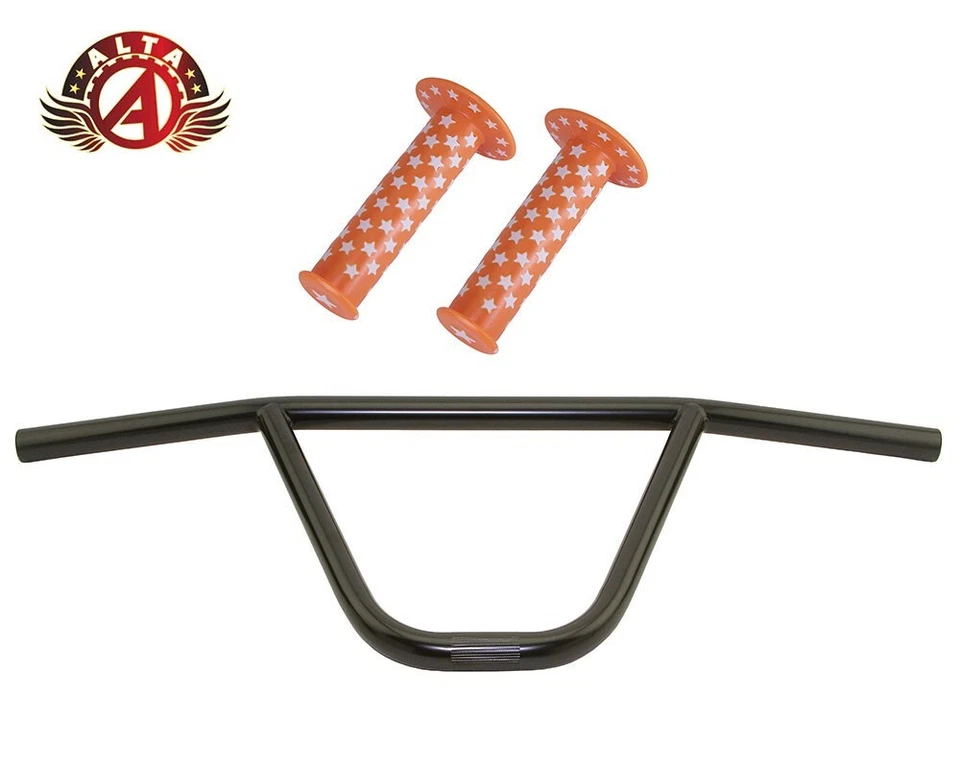 ALTA CW PRO Old School Classic Black Handlebar W/ WHITE STARS BMX Style GRIPS. - Image 1 of 1