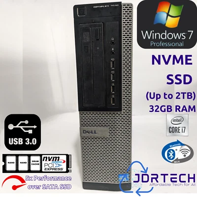 Customizable Windows 7 Pro Dell Optiplex 7010 Core i7 NVME SSD 32GB WiFi BT USB3 - Image 1 of 4