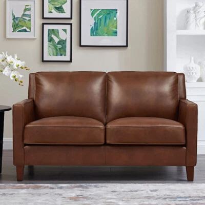 Sofá loveseat Hydeline Ashby de cuero de grano superior Foto 1 de 3