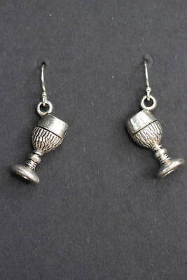 Pendientes con dije de copa de vino ganchos de plata de ley 925 dijes de peltre 1 1/2" Foto 1 de 4