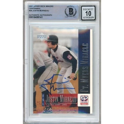 Justin Morneau Signed 2001 Upper Deck Minors #39 BGS Auto 10 BAS Slabbed Twins - Image 1 of 4