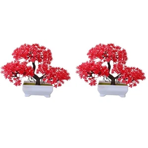 2 Stück Kunstpflanze Bonsai Kunststoff kleiner Baum Topf Kunstpflanze Blume4173 - Bild 1 von 8