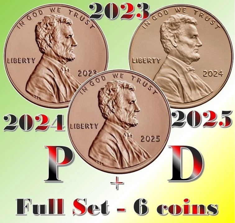 2023 - 2025 P & D Lincoln Shield Cents / 1 Penny - UNC - Set of 6 coins - Image 1 of 1