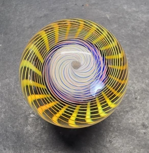 Vtg Mark Matthews Art Glass Marble Solid Core Line Work 1.67 " Signed 1992 WOW! - Picture 1 of 15