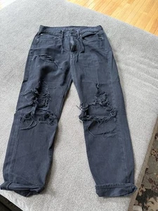 American Eagle Jeans Sz 6 Womens High Rise 90s Slim Boyfriend Black Distressed - Picture 1 of 6