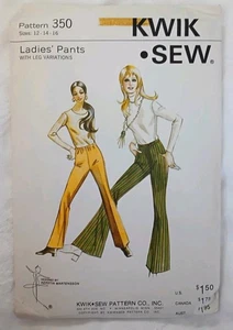 Kwik Sew 350 Ladies Pants Bellbottom/Flare Sz 12,14,16 Uncut Sew Pattern Vtg1971 - Picture 1 of 4