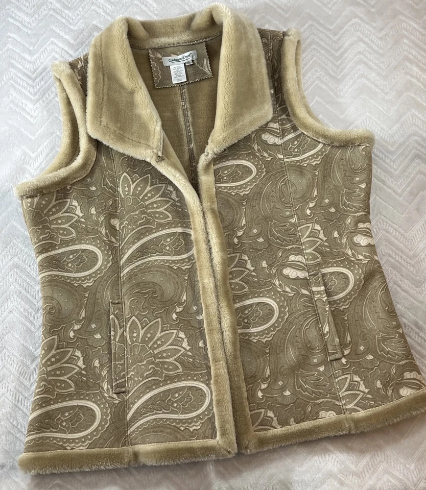 Chaleco Coldwater Creek para mujer XL tostado imitación gamuza piel cachemira usado en excelente estado Foto 1 de 4