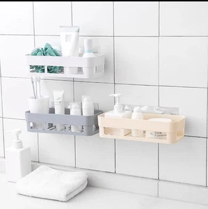 Storage Rack Bathroom & kitchen Toiletry Organizer Plastic Wall Mount Shelf - Picture 1 of 2