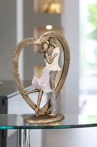 37443 Escultura Par en el Corazón Resina Artística Color Dorado 7 x 18 x 27cm - Imagen 1 de 3