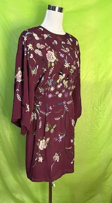 ASOS Size 8 UK 12 Purple Plum Birds Embroidered Kimono Dress Floral Lined New - Image 1 of 4