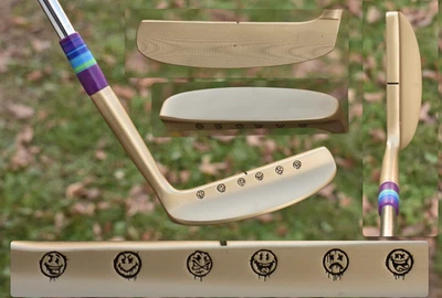 Stunning Gold Custom Prototype Blade Putter Napa 8802 MILLED Smiley Faces / RH - Image 1 of 4