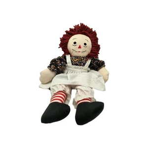 Vintage Raggedy Ann Cloth Doll 26" Handmade Yarn Hair Stripe Socks Floral Dress - Picture 1 of 15