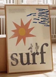 Vintage Malibu Surfen Poster, Retro Strand Welle Kunstdruck, Küstendeko - Bild 1 von 4