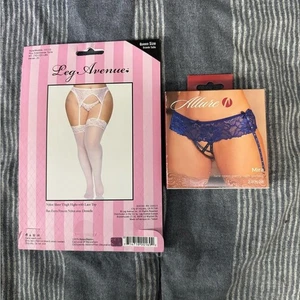Panty abierto de encaje azul Allure con liga - Imagen 1 de 6