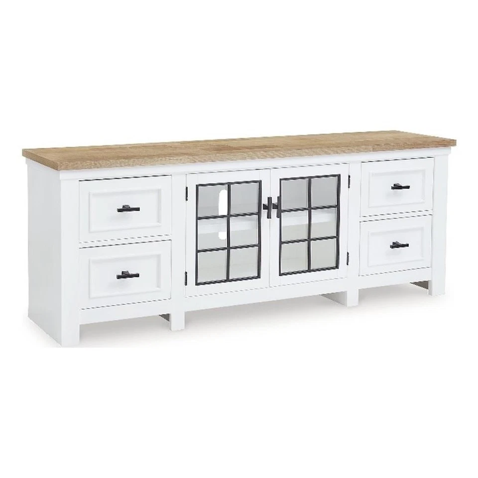 Ashley Furniture Ashbryn Blanco y Natural 74" Soporte de TV para TV de hasta 84" Foto 1 de 1