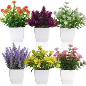 6pcs Artificial Pot Flowers Small Fake Plants with Pot Mini Potted Plants for... - Picture 1 of 7