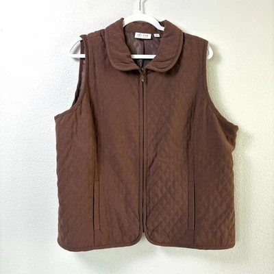 Chaleco Acolchado Denim & Co Cremallera Completa Talla XL Marrón Bolsillos Forrado Senderismo Caminar A85529 Foto 1 de 4