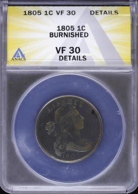 1805 1C Draped Bust Large Cent ANACS VF 30 Details Very Fine - Image 1 of 4